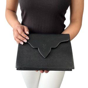Yves Saint Laurent Vintage Logo Clutch Bag Pochette Black Leather [101607]